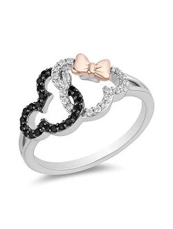 HN Jewels Interlocking Mickey & Minnie Mouse Ring 1/2 CT. T.W. D/VVS1 Diamond In 925 Sterling Silver & 10K Rose Gold Plated