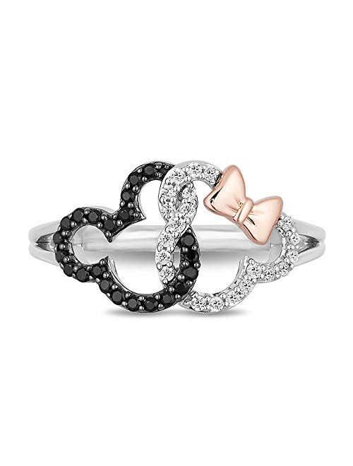 HN Jewels Interlocking Mickey & Minnie Mouse Ring 1/2 CT. T.W. D/VVS1 Diamond In 925 Sterling Silver & 10K Rose Gold Plated