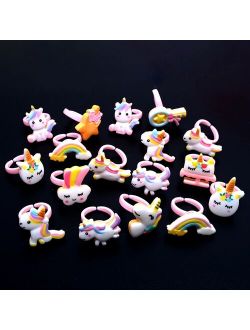 FANRAR 20pc Cartoon Animal rainbow Unicorn Horse Kids Finger girl Rings Favors child Costume Birthday for Baby Party Gifts