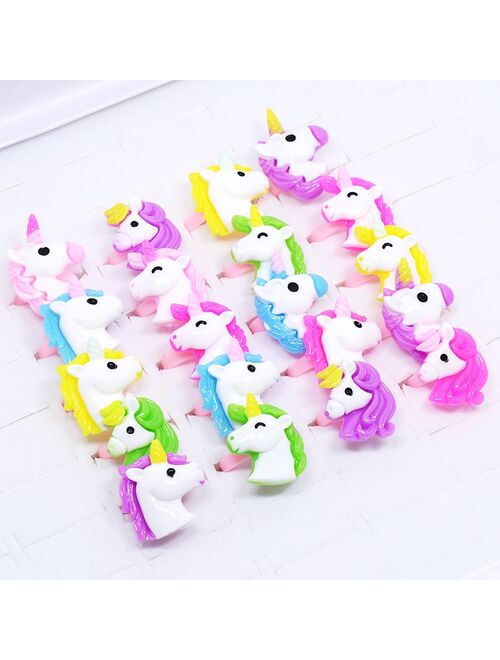 FANRAR 20pc Cartoon Animal rainbow Unicorn Horse Kids Finger girl Rings Favors child Costume Birthday for Baby Party Gifts