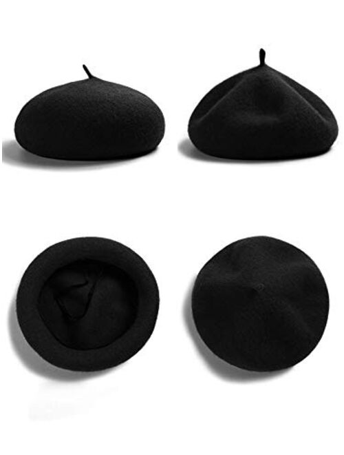 Trounistro 4 Pack Beret Hat French Beret Cap Winter Fashion Solid Color Hat for Women Girls Lady