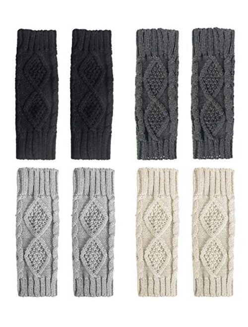 Loritta 4 Pairs Womens Fingerless Gloves Winter Warm Knit Crochet Thumbhole Arm Warmers