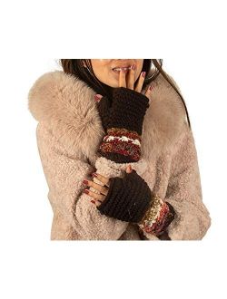 Warm Winter 100% Wool Fingerless Gloves Arm Warmers Hand Knit Crochet Pink Woman