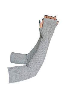 Share Maison Women's Arm Warmers with Thumb Hole Winter Fingerless Stretchy Cashmere Wool Long Gloves Sleeves