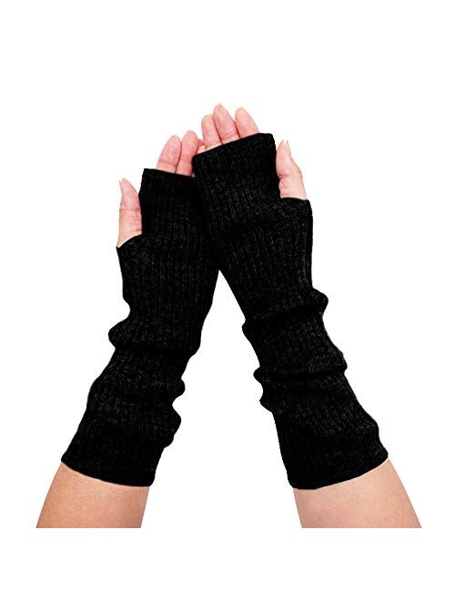 State Cashmere Women's 100% Cashmere Knit Long Fingerless Arm Warmers Mitten Gloves 13"