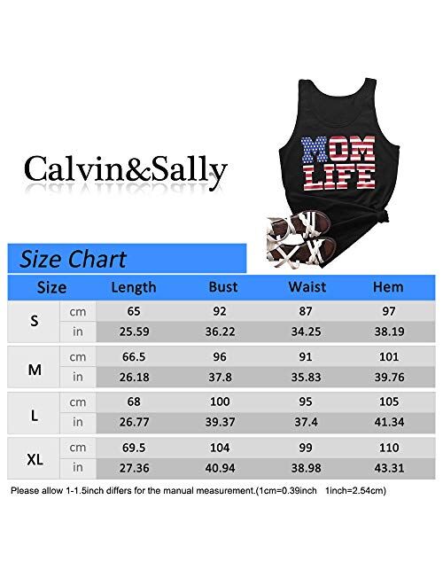 Calvin&Sally Women's July 4th American Flag Sleeveless Tank Top USA Patriotic T Shirt Summer Loose Graphic Tank