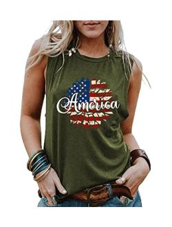 American Flag Shirts Tank Tops Women Summer Sunflower Graphic Patriotic Tshirt 4th of July Tee Tops USA Flag Shirt