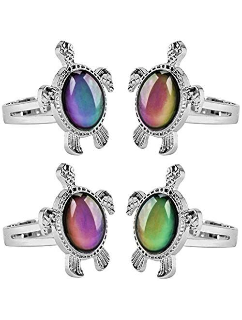 Tattooshe Color Changing Mood Ring Turtle/Butterfly/Unicorn Horse Mood Ring Adjustable Size for Women and Girls 4Pcs Pack