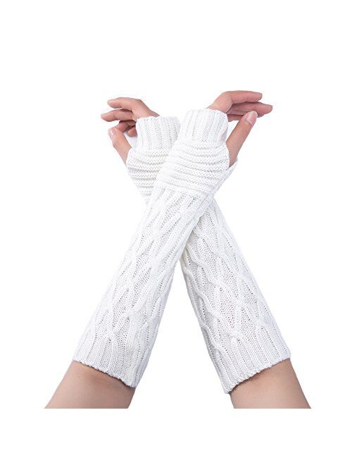 Flyou 2Pairs Womens Length Arm Warmer Gloves Fingerless Knit Gloves Mitten