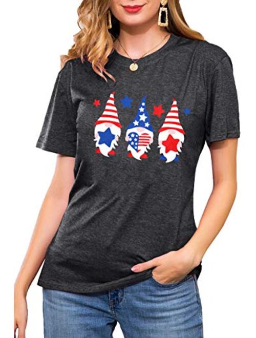 American Flag T Shirt Women Gnomes Patriotic Shirt USA Flag Print Graphic T-Shirt 4th of July Tee Tops