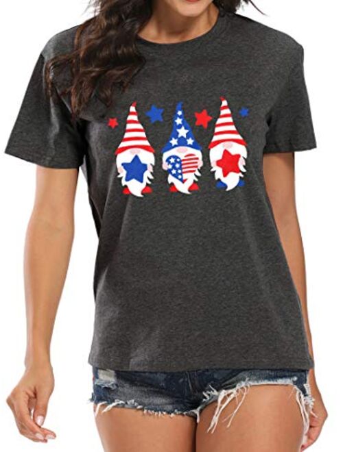 American Flag T Shirt Women Gnomes Patriotic Shirt USA Flag Print Graphic T-Shirt 4th of July Tee Tops