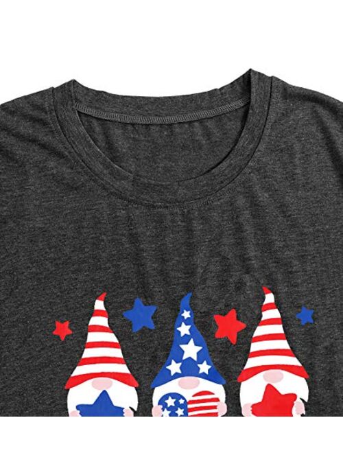 American Flag T Shirt Women Gnomes Patriotic Shirt USA Flag Print Graphic T-Shirt 4th of July Tee Tops