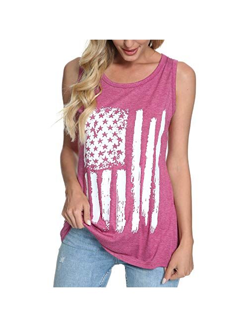 zarmfly Womens American Flag Tank Tops 4th of July Loose Sleeveless Stars Stripes Patriotic T Shirt