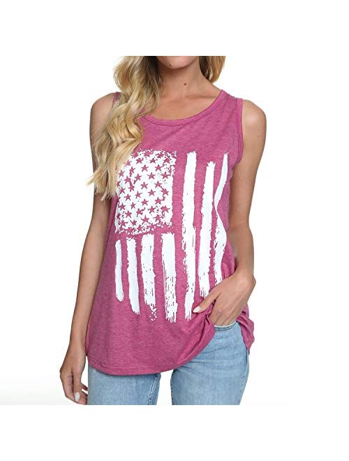 Zarmfly Womens American Flag Tank Tops 4th of July Loose Sleeveless Stars Stripes Patriotic T Shirt