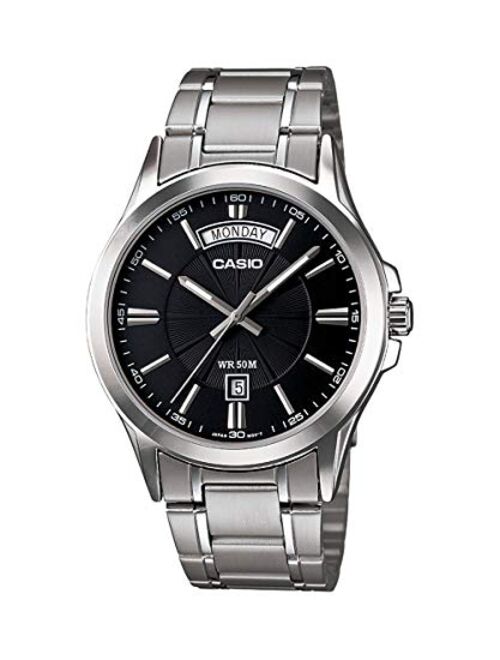 Casio #MTP1381D-1AV Men's Classic Stainless Steel 50M Day Date Black Dial Watch
