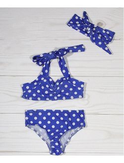 Dress Up Dreams Boutique Royal Blue & White Polka Dot Bikini & Soft Headband Set - Infant, Toddler & Girls