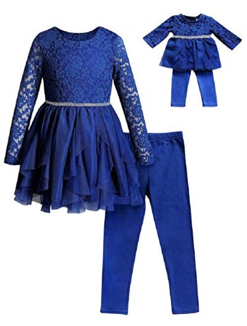 Dollie & Me Girls Size 4-14 Royal Blue Lace Cascade Tunic Leggings Set