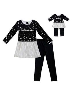 Dollie & Me Girls' Apparel Knit Legging Set with Matching Doll Outfit