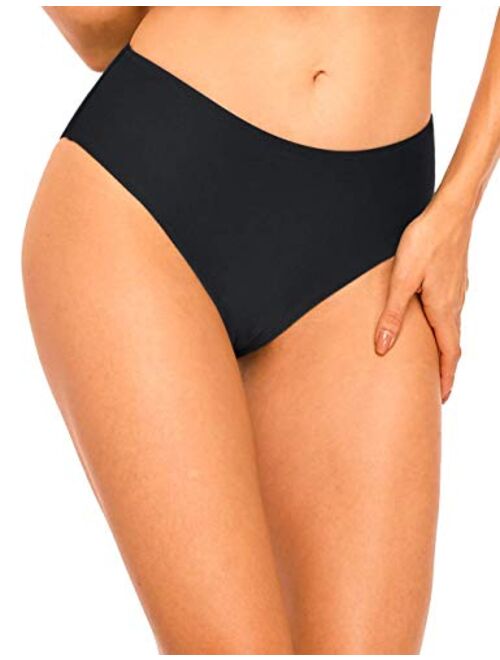 Hilor Women's High Waisted Bikini Bottom Solid Swimsuits Swim Briefs Classic Tankini Bottom Swim Shorts