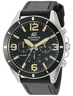 Men's 'Edifice' Quartz Stainless Steel and Leather Watch, Color:Black (Model: EFR-553L-1BVCF)