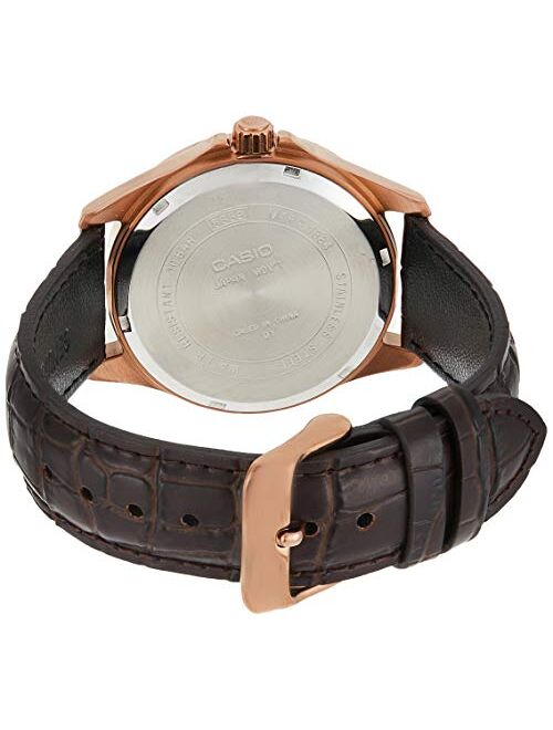 Casio #MTP1384L-1AV Men's Rose Tone Leather Band Day Date Roman Black Dial Watch