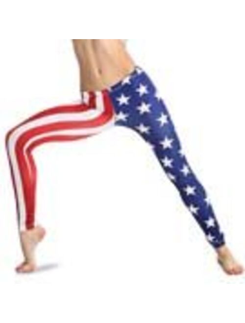 Alexandra Collection Women's Patriotic American Flag USA Athletic Workout Leggings