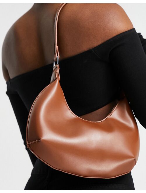 Ego 90s curved shoulder bag in tan with metalwork detail