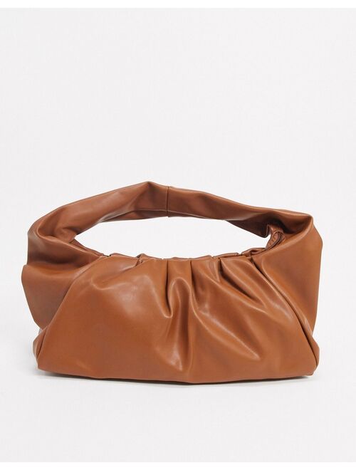 Glamorous slouchy ruched shoulder bag in tan
