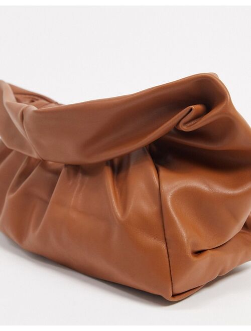 Glamorous slouchy ruched shoulder bag in tan