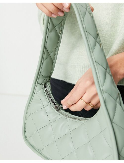 ASOS DESIGN curved shoulder bag in padded quilt in sage green