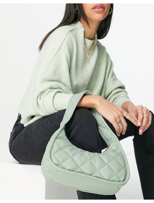 ASOS DESIGN curved shoulder bag in padded quilt in sage green