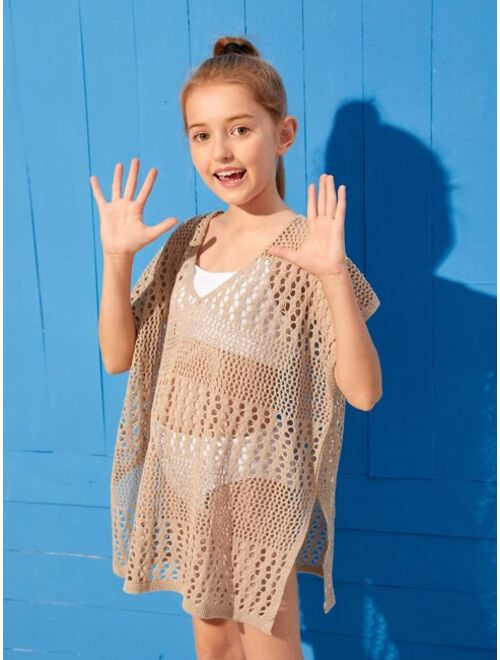 Shein Girls Hollow Out Crochet Cover Up