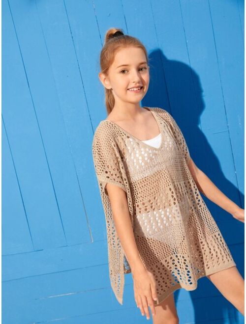 Shein Girls Hollow Out Crochet Cover Up