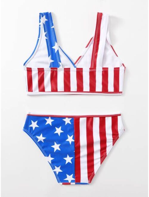 Shein Girls American Flag Print Bikini Swimsuit