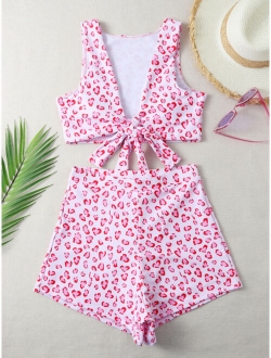 Striped Knot Front Bikini Swimsuit