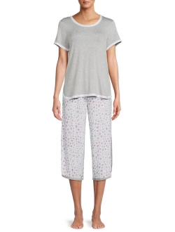 Essentials Women's and Women's Plus T-Shirt and Capri Pants Sleep Set, 2-Piece
