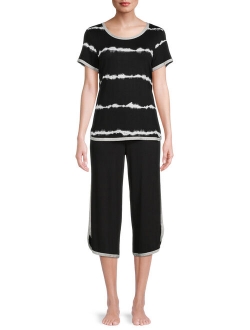 Essentials Women's and Women's Plus T-Shirt and Capri Pants Sleep Set, 2-Piece