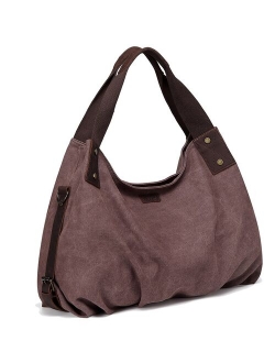 VASCHY Canvas Hobo Bag Vintage Large Leather Canvas Tote Handbag for Women Top Handle Work Bag with Detachable Shoulder Strap