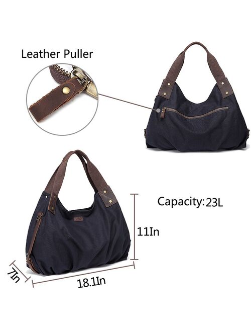 VASCHY Canvas Hobo Bag Vintage Large Leather Canvas Tote Handbag for Women Top Handle Work Bag with Detachable Shoulder Strap