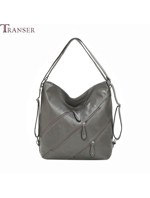 Transer 2019 New Fashion Pu Leather Large Capacity Tote Wild Messenger Bag Shoulder Bag Casual Anti-theft Women's Bags