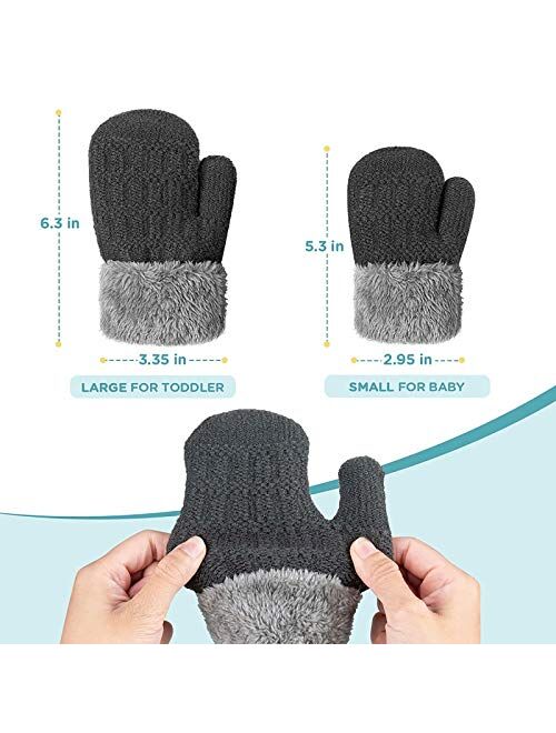 Winter Mittens Gloves Beanie Hat Set for Kids Baby Toddler Children, Knit Thick Warm Fleece Lined Thermal Set for Boy Girl