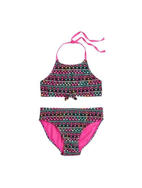 Girls 7-16 SO® Wave Pattern Skinny Tie Tankini 2-Piece Swimsuit Set