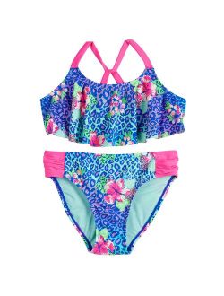 Girls 7-16 SO® Wild At Heart Cheetah & Floral Flounce Bikini Top & Bottoms Swimsuit Set
