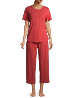 Women's Ribbed Top and Pants Lounge Set