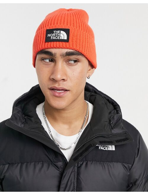 The North Face TNF Logo box cuffed beanie in red