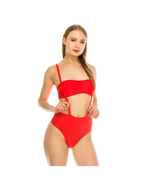 Kendall + Kylie Women's KENDALL & KYLIE Overall-Strap Bandeau One-Piece Swimsuit