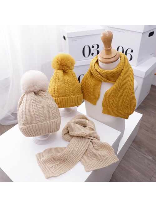 Newborn Infant Baby Boys Girls Warm Knit Crochet Pompon Hat Beanie Cap+Scarf  bunny hat шапка шапка bonnet enfant garçon