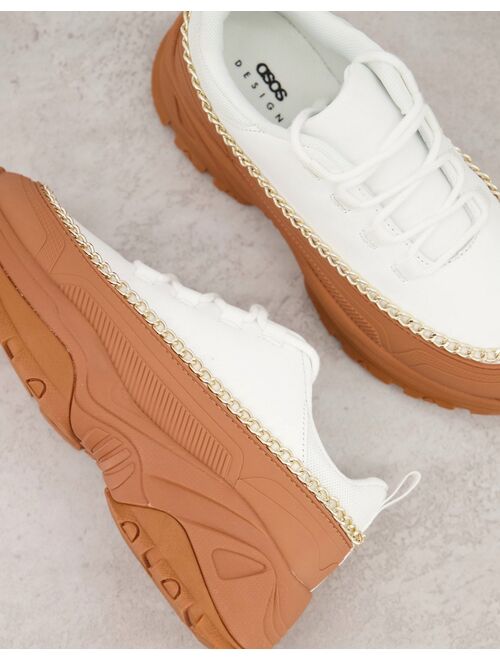ASOS DESIGN Danielle chain chunky sneakers in white & gum