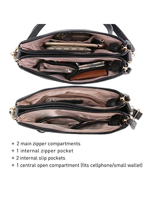 DASEIN Women's Lightweight Functional Crossbody Bag Multi Pockets Shoulder Bag with Stylish Triple Compartments