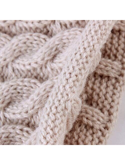 BQUBO Baby Knit Hat Scarf Set Winter Warm Beanie Toddler Hats with Circle Scarf for Infant Pompom Hat